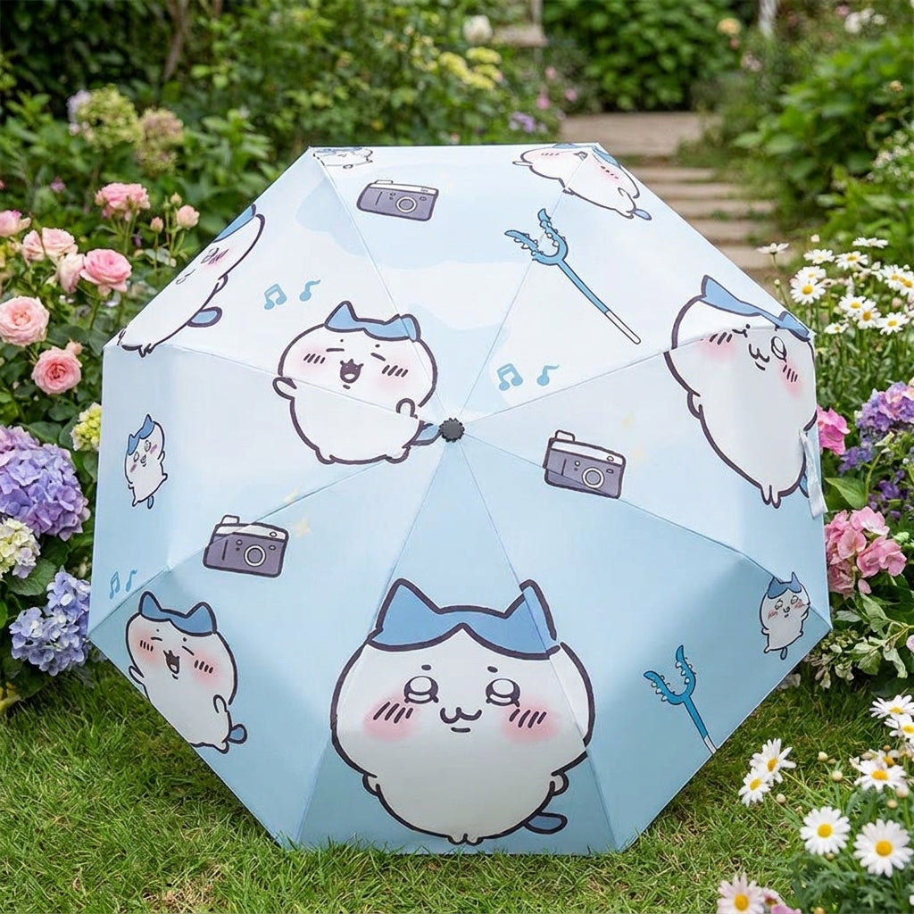 Cartoon IP Licensed Automatic Folding Umbrella - UV-Proof Black Coating, Rilakkuma / Chiikawa Hachi Options