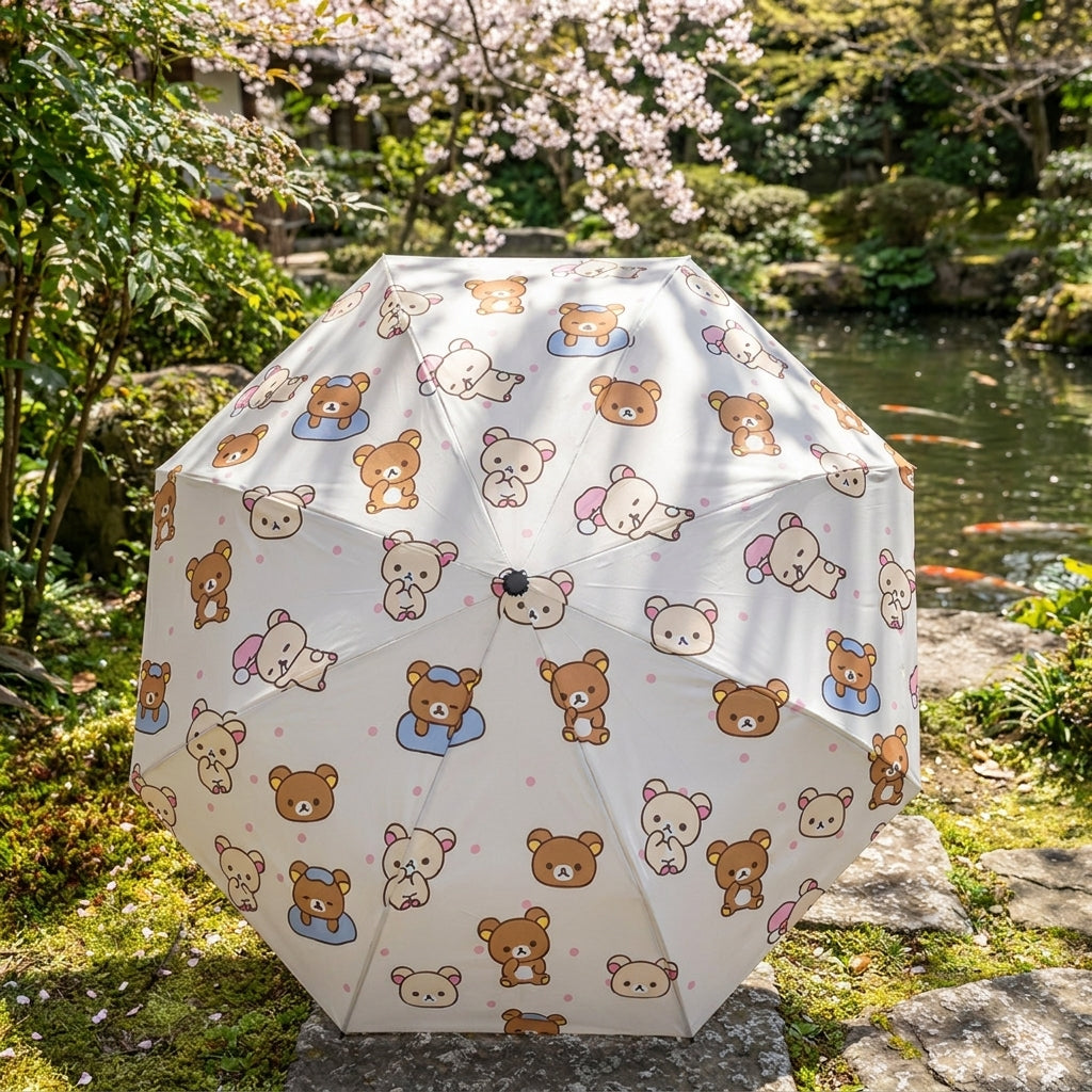 Cartoon IP Licensed Automatic Folding Umbrella - UV-Proof Black Coating, Rilakkuma / Chiikawa Hachi Options